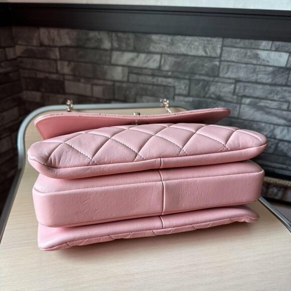 Authentic CHANEL Trendy Lambskin Quilted Small CC Dual Handle Flap Bag Pink Tote - Picture 10 of 13